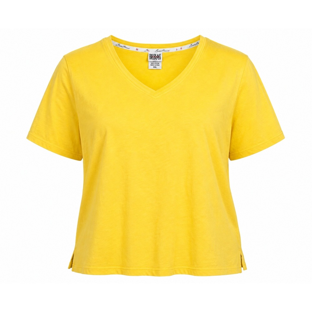 Vintage Bill Blass Yellow 100% Cotton V Neck T Shirt Y2K 90s Preppy Womens XXL